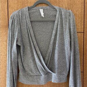 Marled Gray Ribbed Cardigan